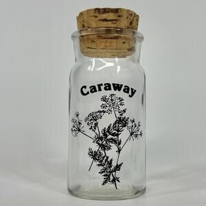 Vintage 70s Wheaton Botanical Glass Spice Jar w/ Cork Lid - Caraway Seed